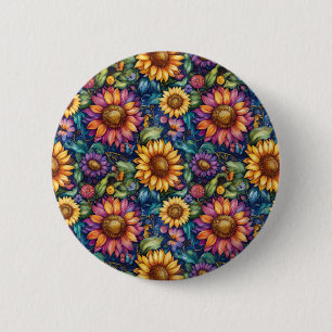 Macaron Rond 5 Cm Bohème Floral Dreamscape Vibrant Motif