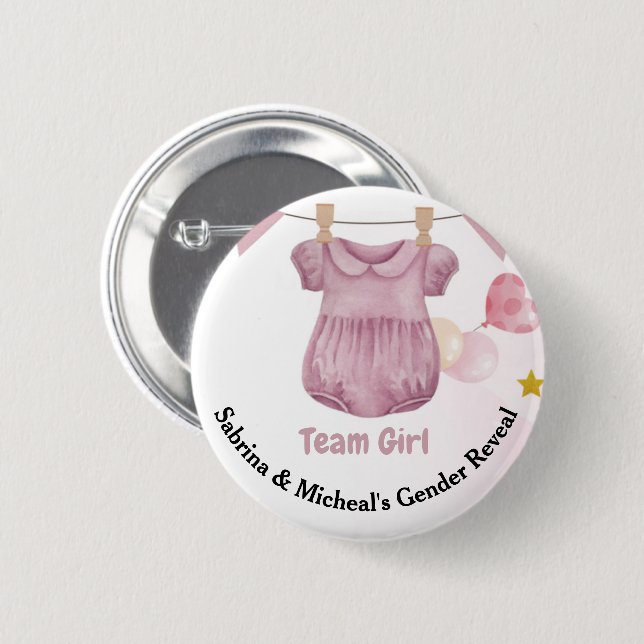 Macaron Rond 5 Cm Boho Baby Clotheline Genre Reveal Team Girl (Devant & derrière)