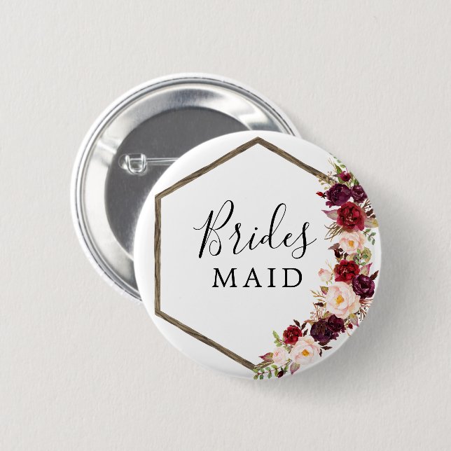 Macaron Rond 5 Cm Boho Burgundy Bridal Party Button Bridesmaid (Devant & derrière)