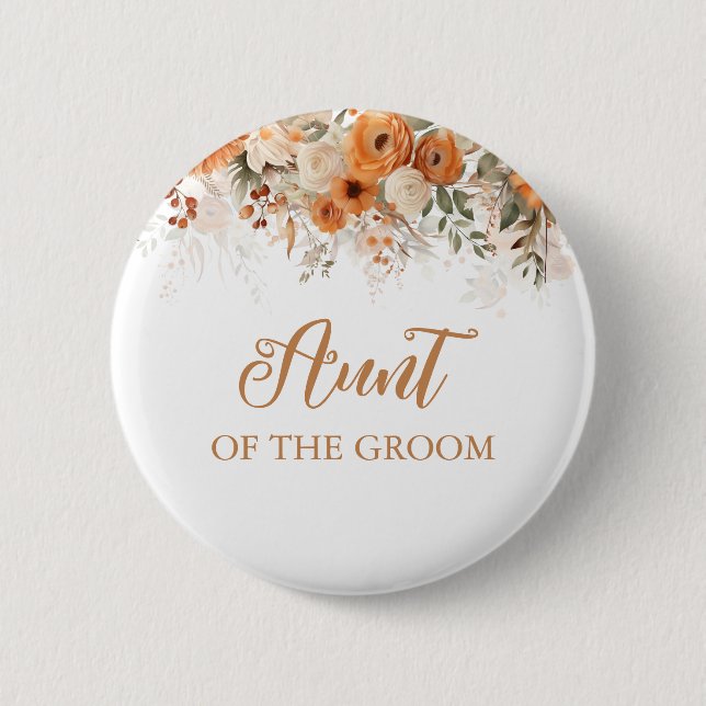 Macaron Rond 5 Cm Boho Orange Brûlé Chute Fleur Tante De La Salle (Devant)