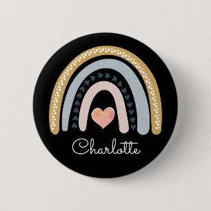 Macaron Rond 5 Cm Boho personnalisé aquarelle arc-en-ciel noir