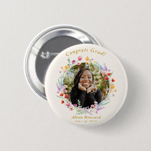 Macaron Rond 5 Cm Boho Watercolor Fleur sauvage Bouton photo Grad