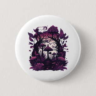 Macaron Rond 5 Cm Bois de champignons Whimsigoth Witchy sérigraphie 