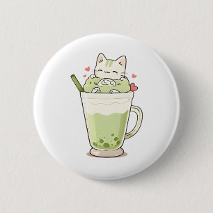 Macaron Rond 5 Cm Boisson au Matcha Boba Chat Mignon Design Kawaii