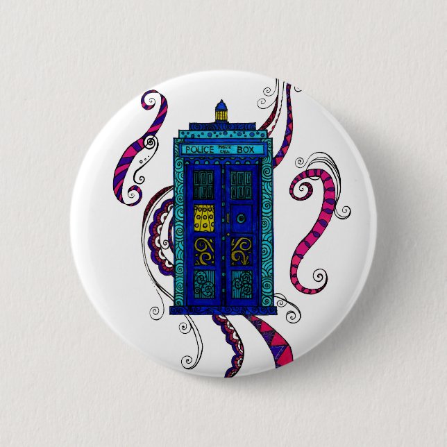 Macaron Rond 5 Cm Boîte bleue - insigne de bouton avec la conception (Devant)