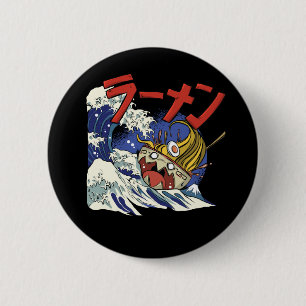 Macaron Rond 5 Cm Bol amusant du Ramen pendant une tempête océanique