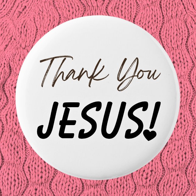 Macaron Rond 5 Cm Bold Merci Jésus Exclamation Coeur chrétien (Bold Thank You Jesus Exclamation Heart Christian Button)