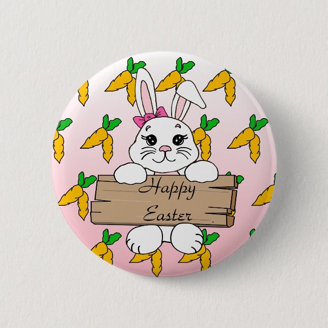 Macaron Rond 5 Cm Bon Pâques, Bouton lapin de Pâques (Devant)