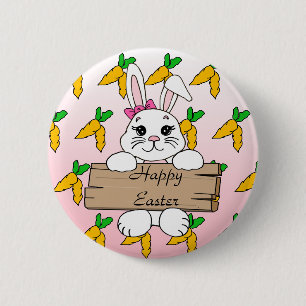 Macaron Rond 5 Cm Bon Pâques, Bouton lapin de Pâques