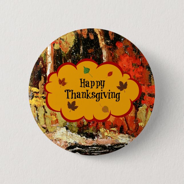 Macaron Rond 5 Cm Bon thanksgiving, Couleurs d'automne (Devant)