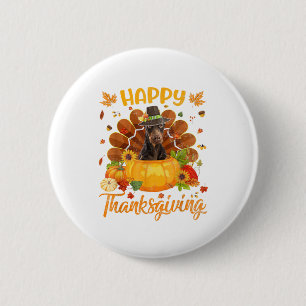 Macaron Rond 5 Cm Bon thanksgiving Doberman Chien Turquie Citrouille