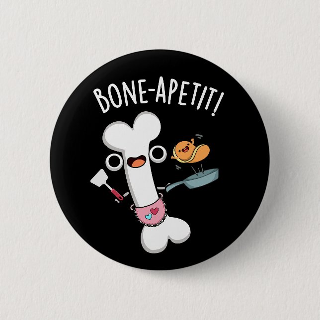 Macaron Rond 5 Cm Bone Apetit Funny Cuisine Pun Dark BG (Devant)