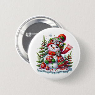 Macaron Rond 5 Cm Bonhomme de neige de Noël