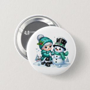 Macaron Rond 5 Cm Bonhomme de neige de Noël