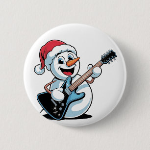 Macaron Rond 5 Cm Bonhomme de neige jouant de la guitare électrique