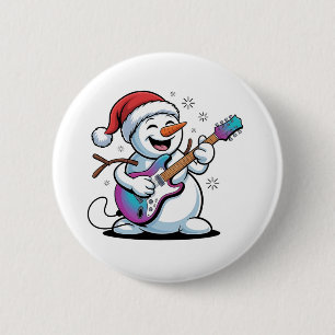Macaron Rond 5 Cm Bonhomme de neige jouant de la guitare électrique 