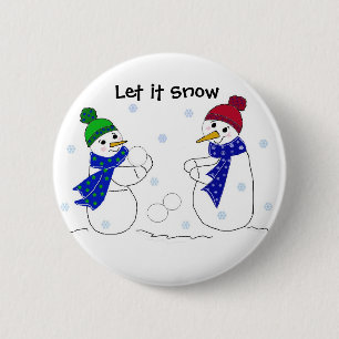 Macaron Rond 5 Cm Bonhommes de neige jouant dans la neige