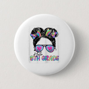 Macaron Rond 5 Cm Bonjour 8e année Fille aux cheveux en chignon déso