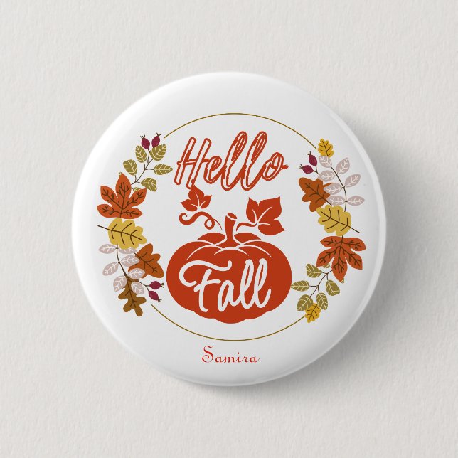 Macaron Rond 5 Cm Bonjour Automne Feuilles Citrouille Thanksgiving N (Devant)