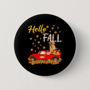 Macaron Rond 5 Cm Bonjour Automne Golden Retriever Leaf Automne Red