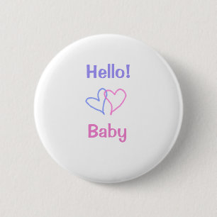 Macaron Rond 5 Cm Bonjour bébé rose violet cœur aquarelle boho