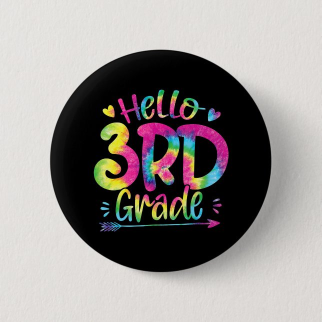 Macaron Rond 5 Cm Bonjour Enseignants de 3e année Étudiants Tie Dye  (Devant)