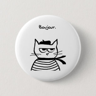 Macaron Rond 5 Cm Bonjour French Cat Funny