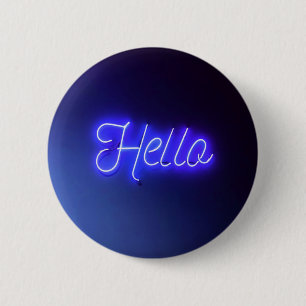 Macaron Rond 5 Cm Bonjour Fun Neon Bleu Signal brillant et gai