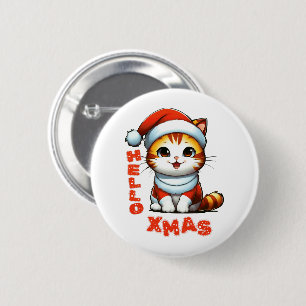 Macaron Rond 5 Cm Bonjour Noël - Chat de Noël mignon en costume Père