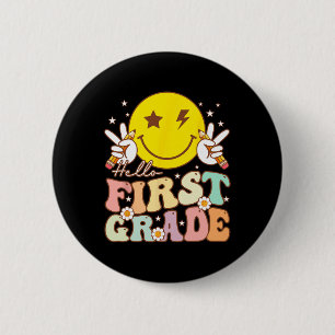 Macaron Rond 5 Cm Bonjour première année Hippie Sourire visage 1ère