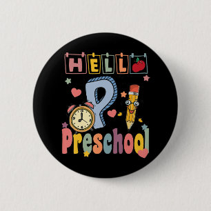 Macaron Rond 5 Cm Bonjour Préscolaire Rétro Enseignant Enfants Fille