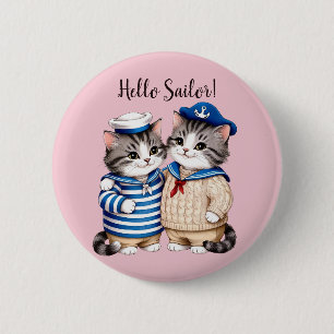 Macaron Rond 5 Cm Bonjour Sailor ! Chats nautiques pêcheurs à voile