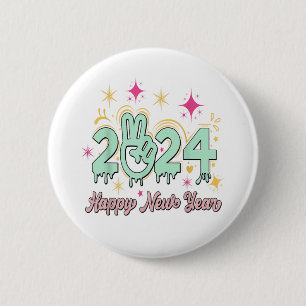 Macaron Rond 5 Cm Bonne année 2024 Au revoir 2023 Bonjour 2024