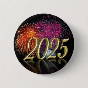 Macaron Rond 5 Cm Bonne année Gold 2025 Fireworks