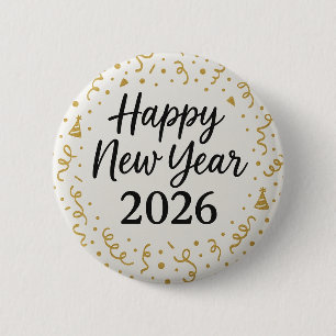 Macaron Rond 5 Cm Bonne année moderne 2026 Confetti doré
