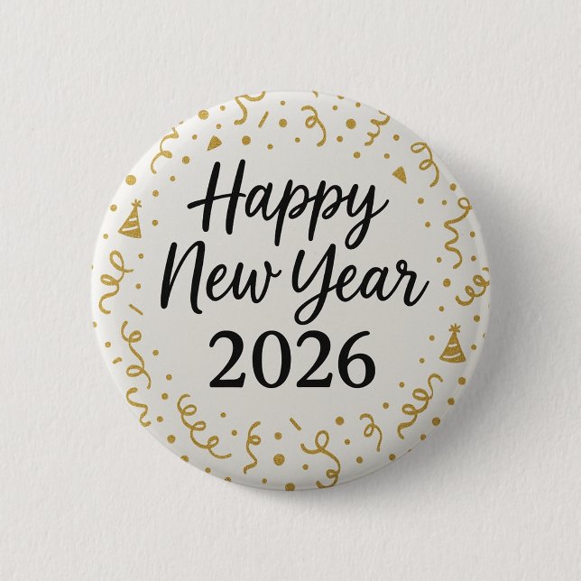 Macaron Rond 5 Cm Bonne année moderne 2026 Confetti doré  (Devant)