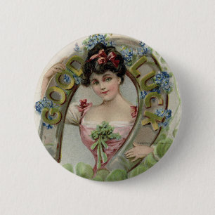 Macaron Rond 5 Cm Bonne Chance - Carte vintage de la Saint-Patrick