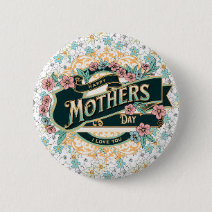 Macaron Rond 5 Cm Bonne fête des mères Fleurs florales colorées