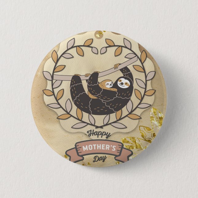 Macaron Rond 5 Cm Bonne fête des mères mignonne amusant Koala Sloth  (Devant)