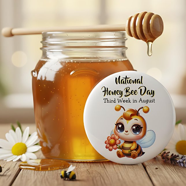 Macaron Rond 5 Cm Bonne fête nationale de l'abeille au miel ! (Créateur téléchargé)
