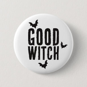 Macaron Rond 5 Cm Bonne sorcière, chauves-souris, bouton d'Halloween