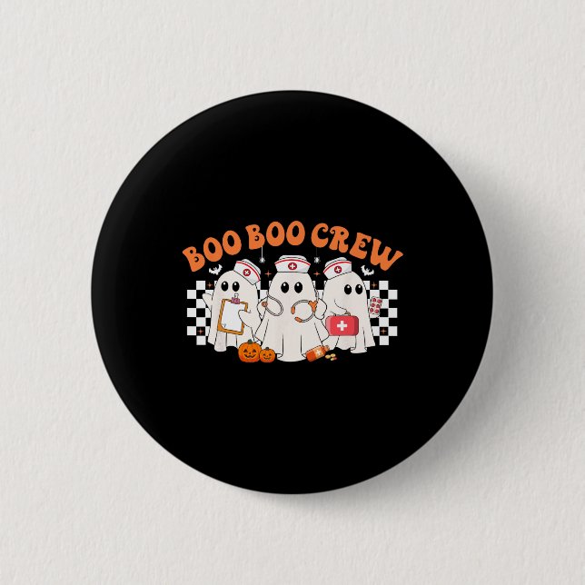 Macaron Rond 5 Cm Boo Boo Crew Infirmière Femmes Rétro Halloween Gho (Devant)