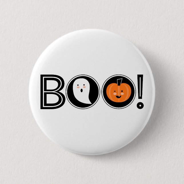 Macaron Rond 5 Cm Boo ! Bouton Pinback Halloween (Devant)