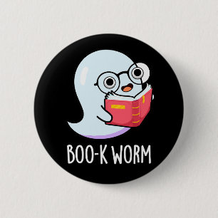 Macaron Rond 5 Cm Boo-k Worm Funny Bookworm Ghost Pun Dark BG