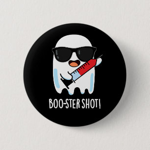 Macaron Rond 5 Cm Boo-ster Shot Funny Ghost Vaccine Pun Dark BG