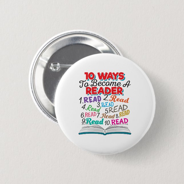 Macaron Rond 5 Cm Book Lover 10 Ways to Become a Reader (Devant & derrière)