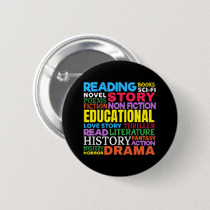 Macaron Rond 5 Cm Book Lover - Bookworm Reading Genre Word Art