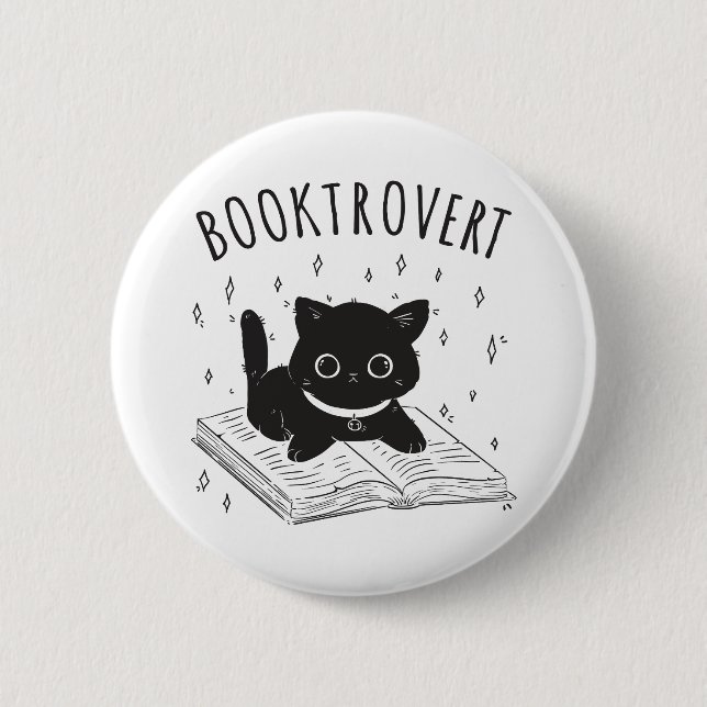 Macaron Rond 5 Cm Booktrovert chat avec livre et étoiles (Devant)