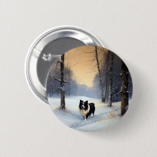 Macaron Rond 5 Cm Border Collie Qu'il neige Noël