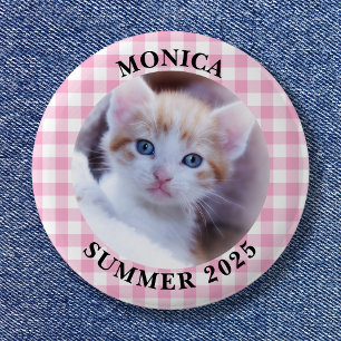 Macaron Rond 5 Cm Bordure à carreaux buffle rose clair pour photo de